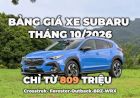 Bảng giá xe Subaru tháng 10/2026: Ưu đãi mới nhất từng dòng xe
